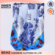 OEM available customized magic pattern hand-rolled edges italian silk scarf